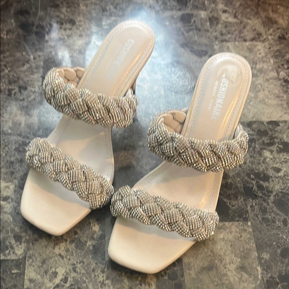 Silver and Cream Women's Sandals